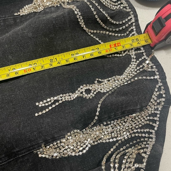 12th Tribe Black Denim Mini Skirt with Fringe - Picture 9 of 9